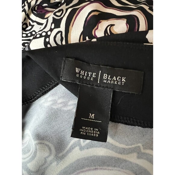 WHBM Black Paisley Print 3/4-Sleeve Flounce Jersey Dress Size M Shift Dress - Picture 5 of 7